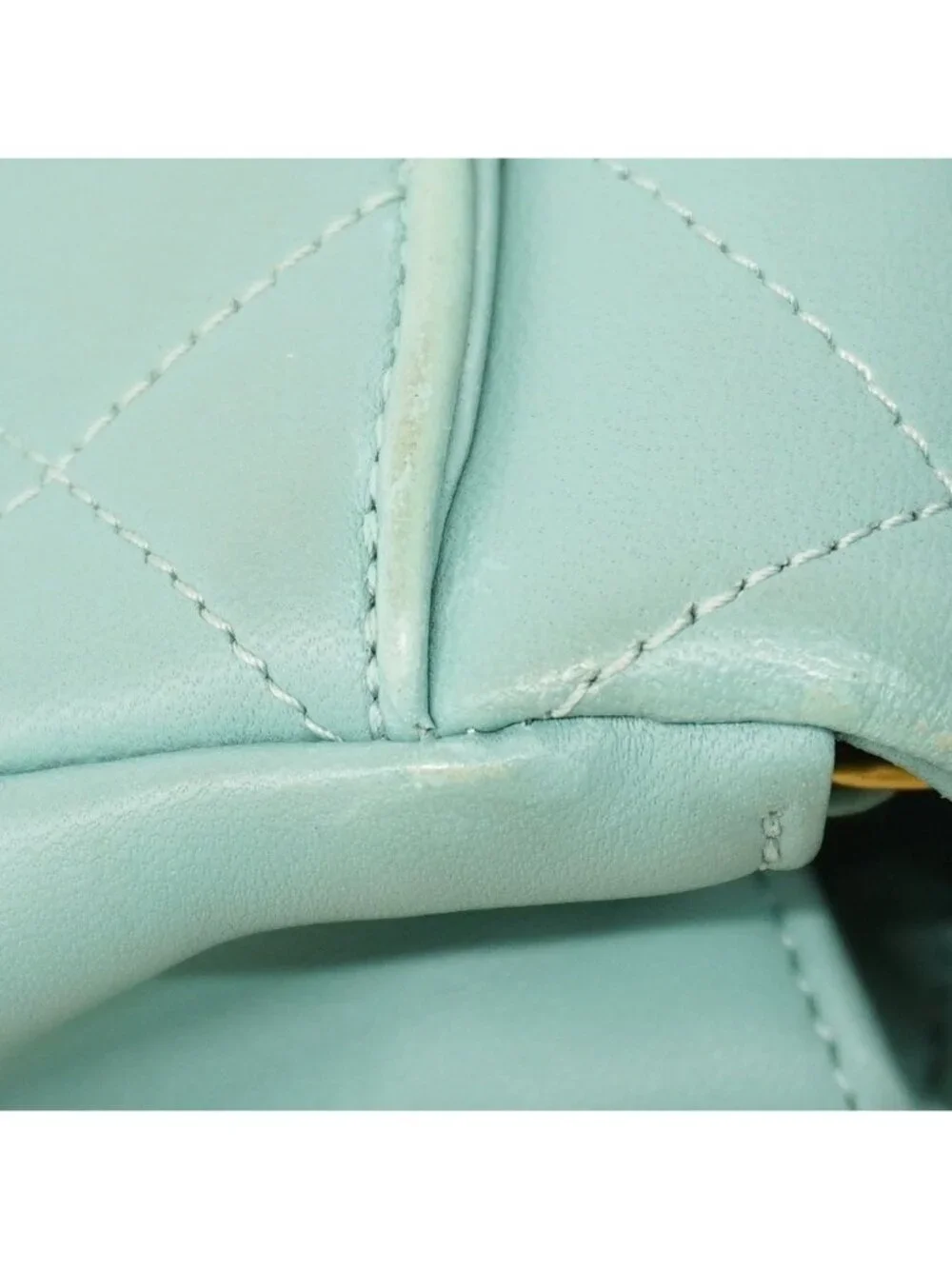 Chanel Handbag Quilted Top Handle Lambskin Light Blue Gold 2-Way